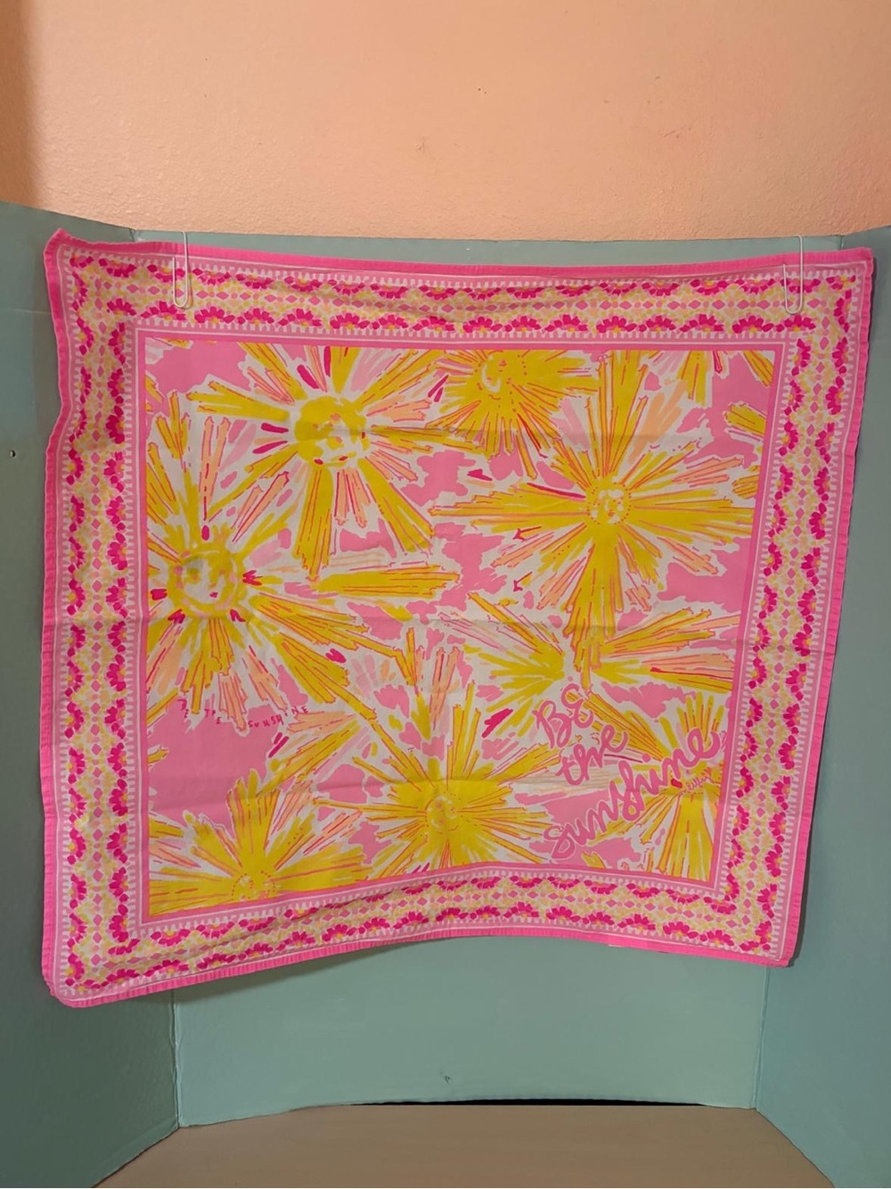 Lilly Pulitzer "Be the Sunshine" Scarf Bandana Pink Yellow Wrap NEW